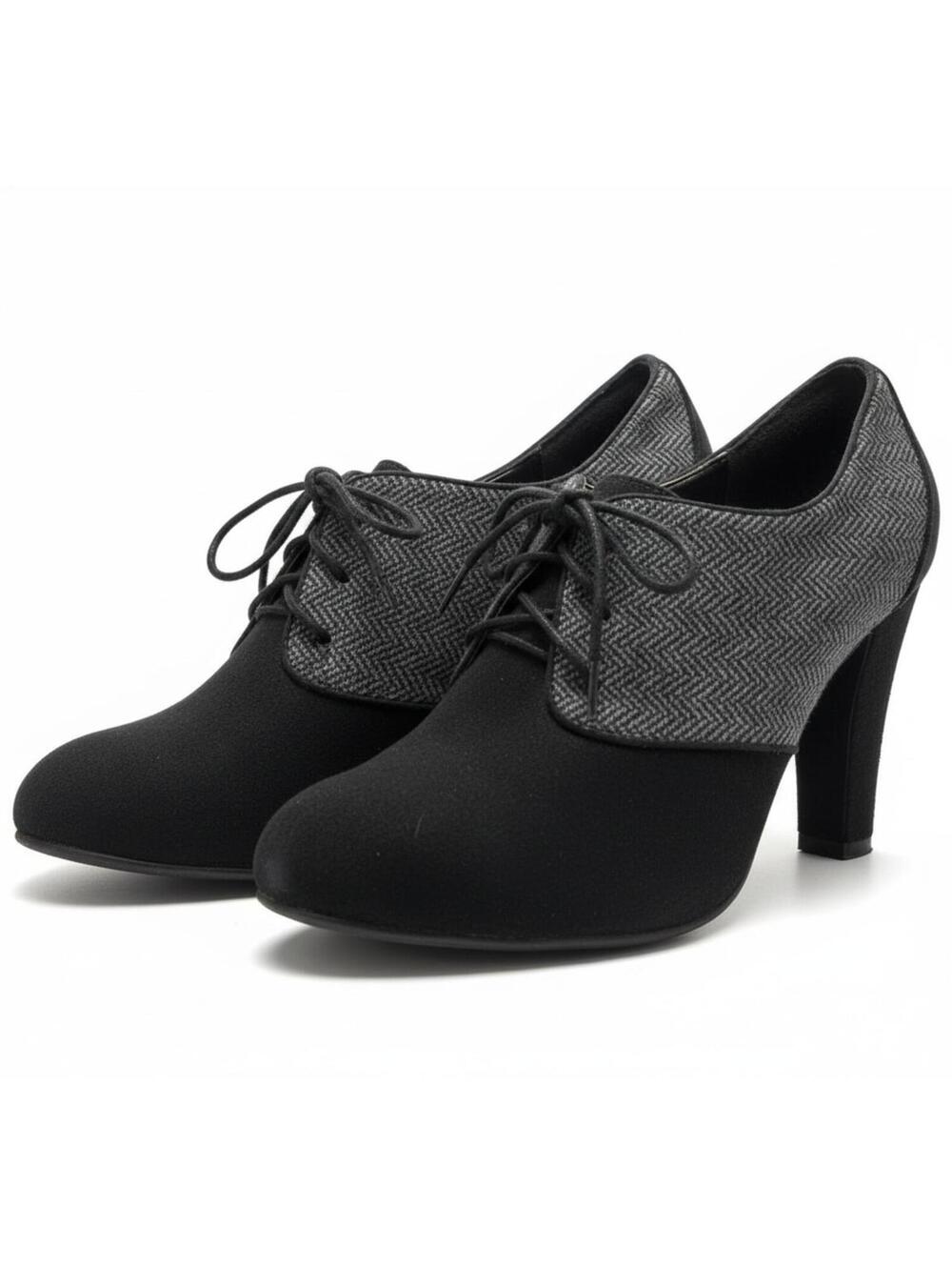 Chic Black Lace-Up Heels with Herringbone Flair